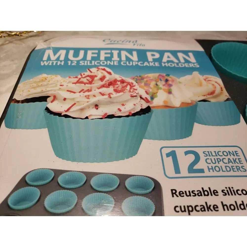 Muffin Pan With 12 Reusable Silicone Cupcake‎ Holders, Cucina Vita Non-stick New
